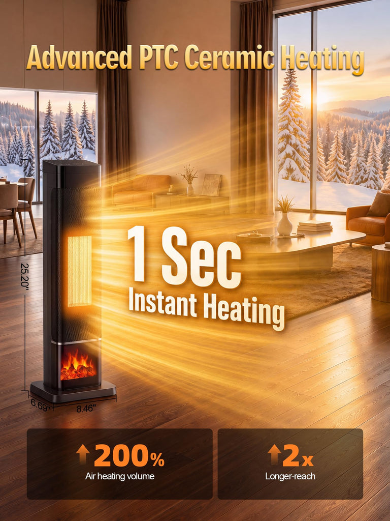 Space Heaters for Indoor Use, 1500W Electric Tower Heater for Large Room with Thermostat, 120° Oscillation&Child