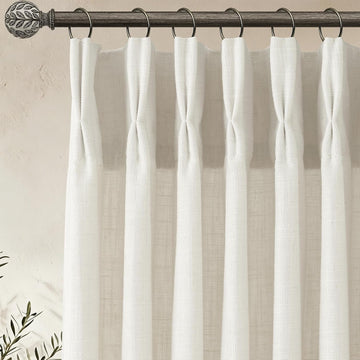 Pinch Pleated Linen Curtains, 2 Panels Premium 400GSM Memory Trained Semi Sheer Light Filtering Window Drapes