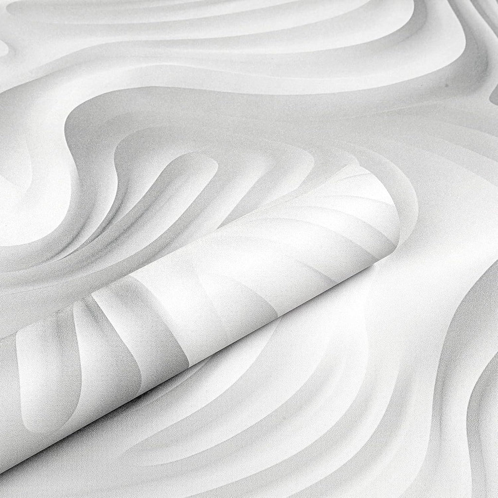 Modern Peel and Stick Wallpaper Grey White Minimalist Wave 3D Effect Wallpaper Self Adhesive Easy Removable Bedroom