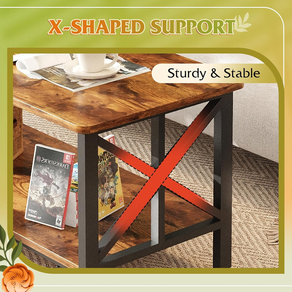 Coffee Table, 39" Modern 2-Tier Center Table with Round Corners, Storage Shelf