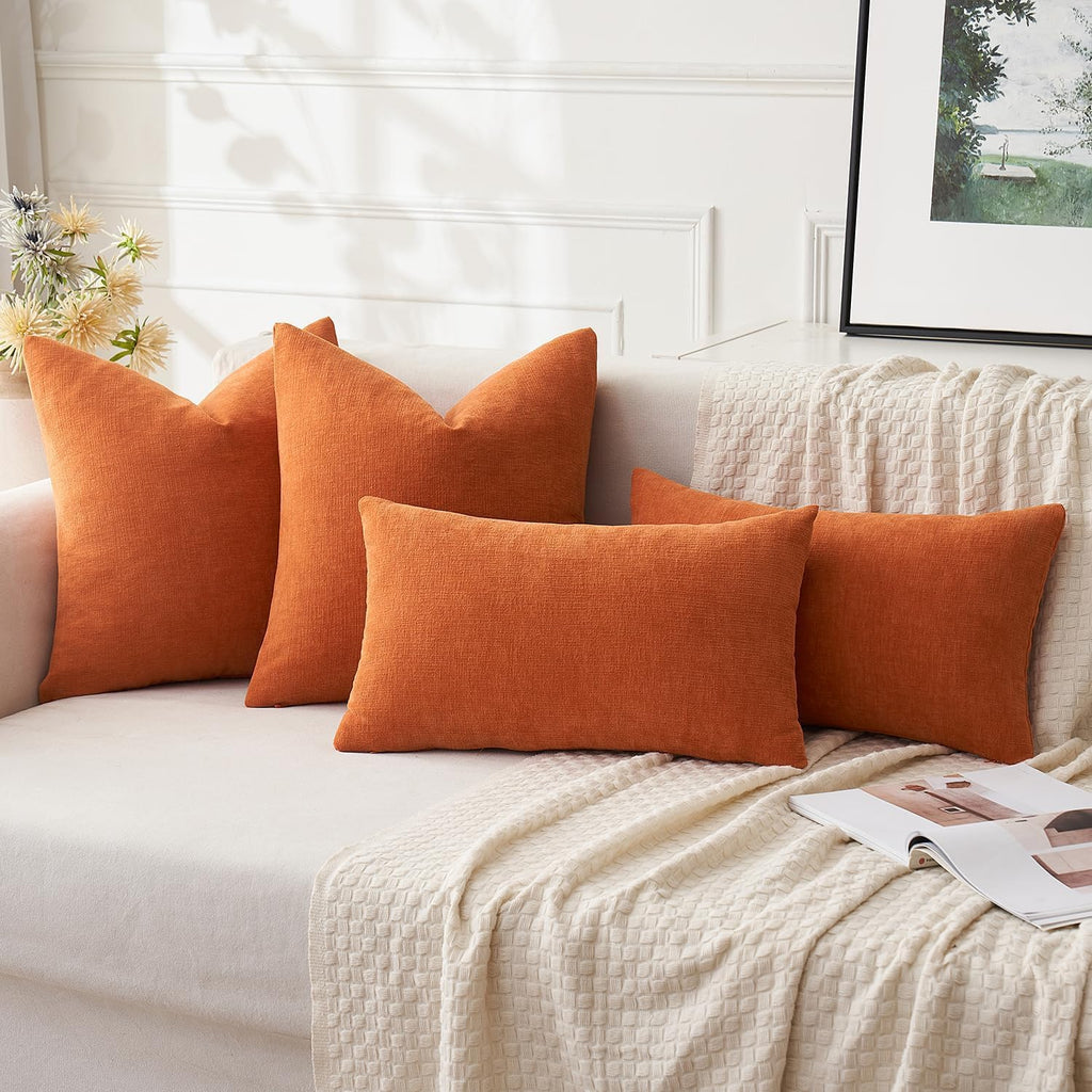 Fall Orange Chenille Couch Throw Pillow Covers, 20x20