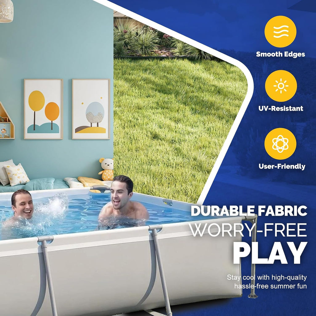 Above Ground Swimming Pool with Filter Pump, Outdoor Rectangular Steel Frame Swimming Pool for Kids Adults,10ft x
