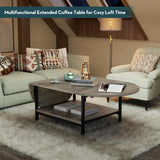 Folding Coffee Tables 2-Tier Extended Coffee Table with Storage Vintage Farmhouse Center Table for Large or Small