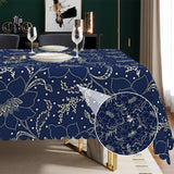60x120 inch Jacquard Floral Tablecloth Navy Blue Flowers Line Art Pattern Rectangle Tablecloth Washa