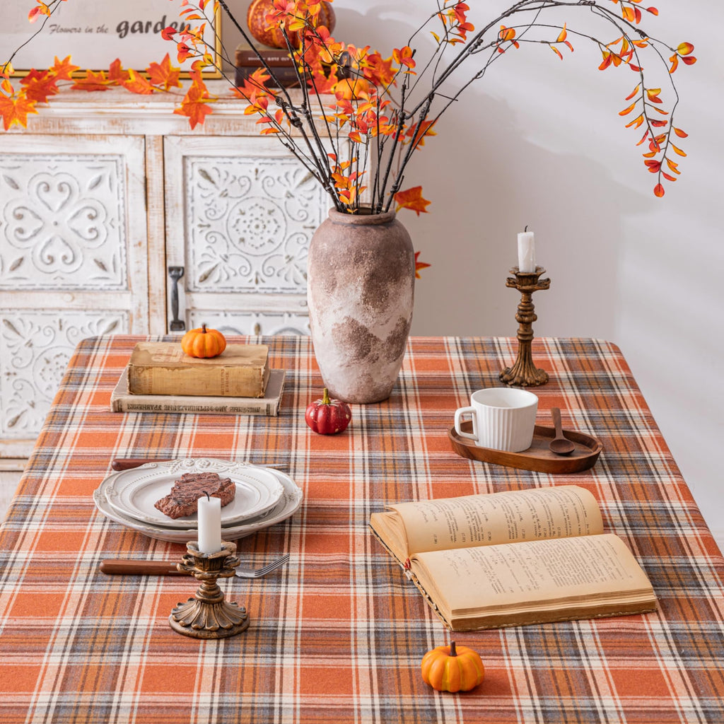 Plaid Fall Tablecloth Thanksgiving Rectangle 60x120 Inch Rust