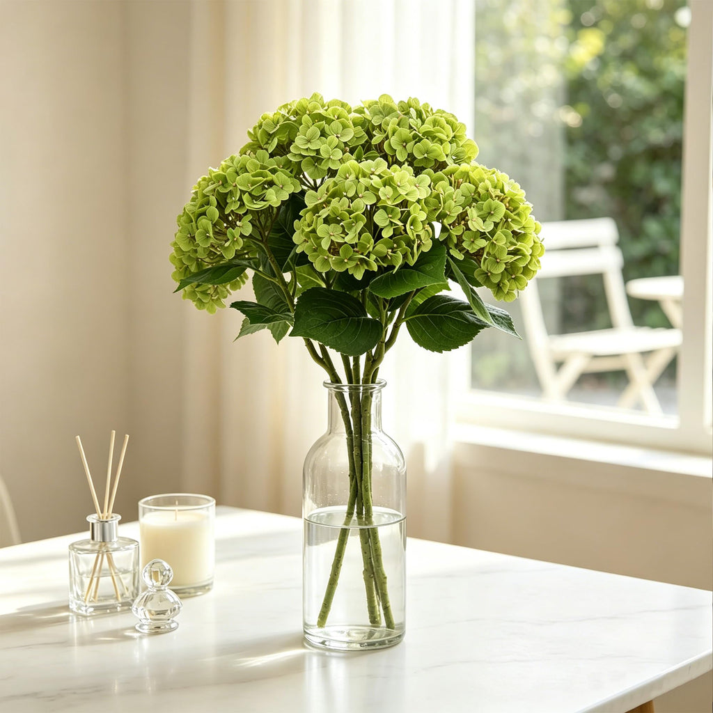 5Pcs Latex Real Touch Hydrangea Fake, 24.5 Inch, Green