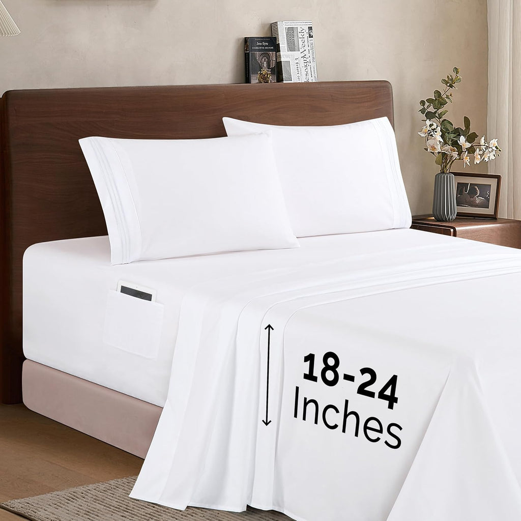 Luxury 1500 Premium Hotel Quality Microfiber 4-Piece Sheet Set - Soft, All Around Elastic 18-24 Inches Deep Fitted