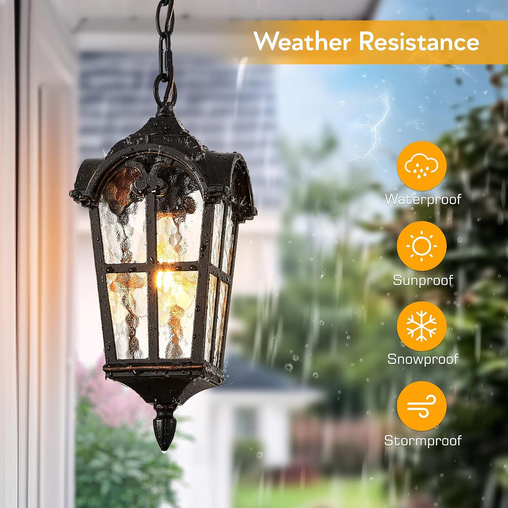Vintage ORB Pendant Light Fixtures with Gold Trim, 1 Pack Porch Lights Outdoor with Adjustable Chain
