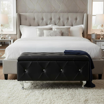 Glam 38 Inches Storage Ottoman Bench , and Bedroom, Upholstered Tufted Faux Leather Ottoman with Storage, Foot Rest