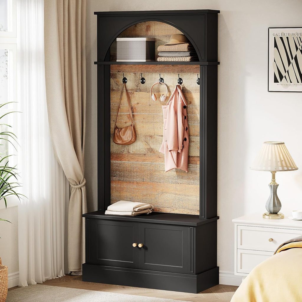 70.86" Hall Tree with Storage Bench, 4-in-1 Design Entryway Bench with Coat Rack, Farmhouse Hall Tree with 5 Hooks