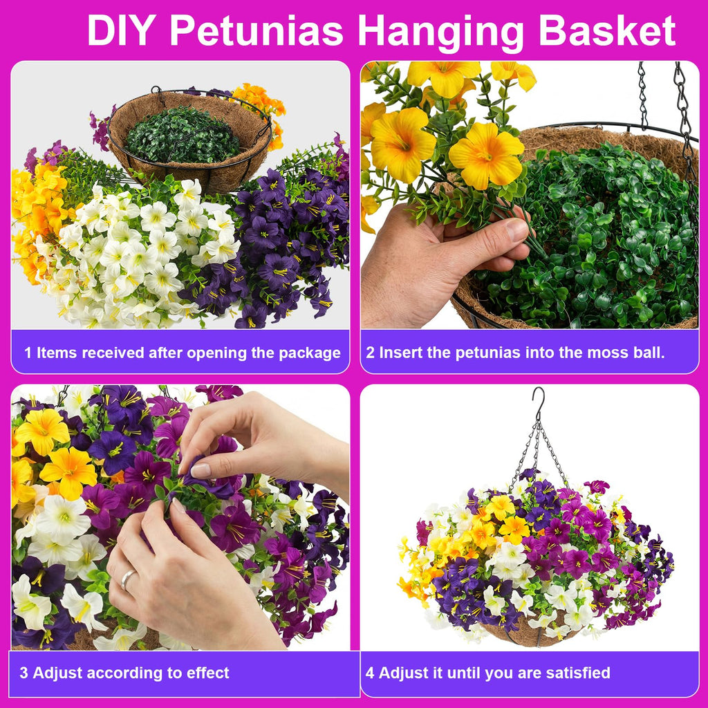2 Set Artificial Outdoor Hanging Baskets with 24 Pcs Petunias