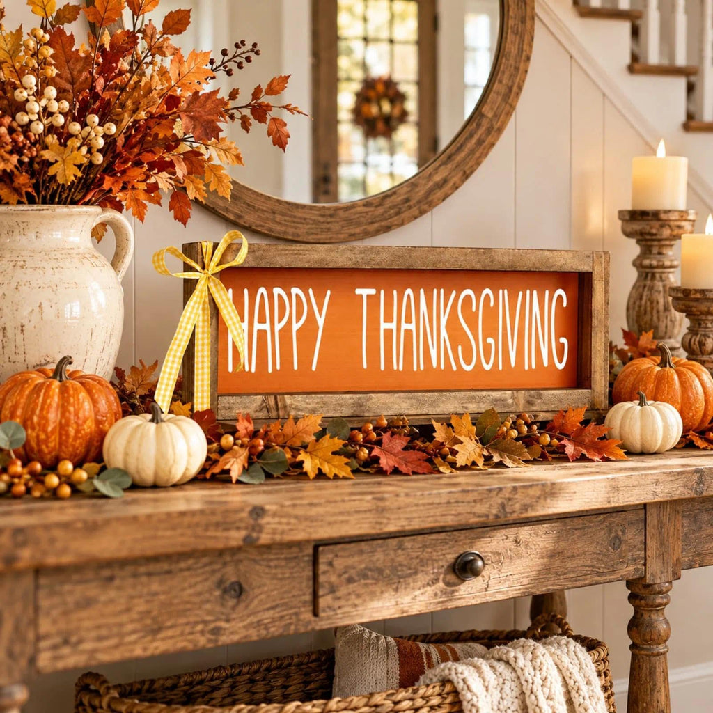 Happy Thanksgiving Sign, Wooden Shelf, Table & Wall Indoor Decor