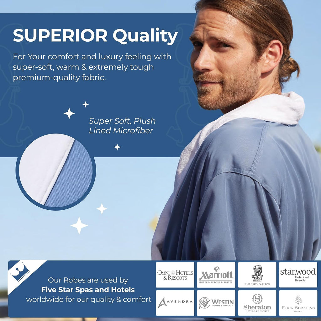 Unisex Plush Lined Microfiber Bath Robe | Soft Shell with Polyester Lining, Resort-Grade Hotel & Spa Robe with Pocket