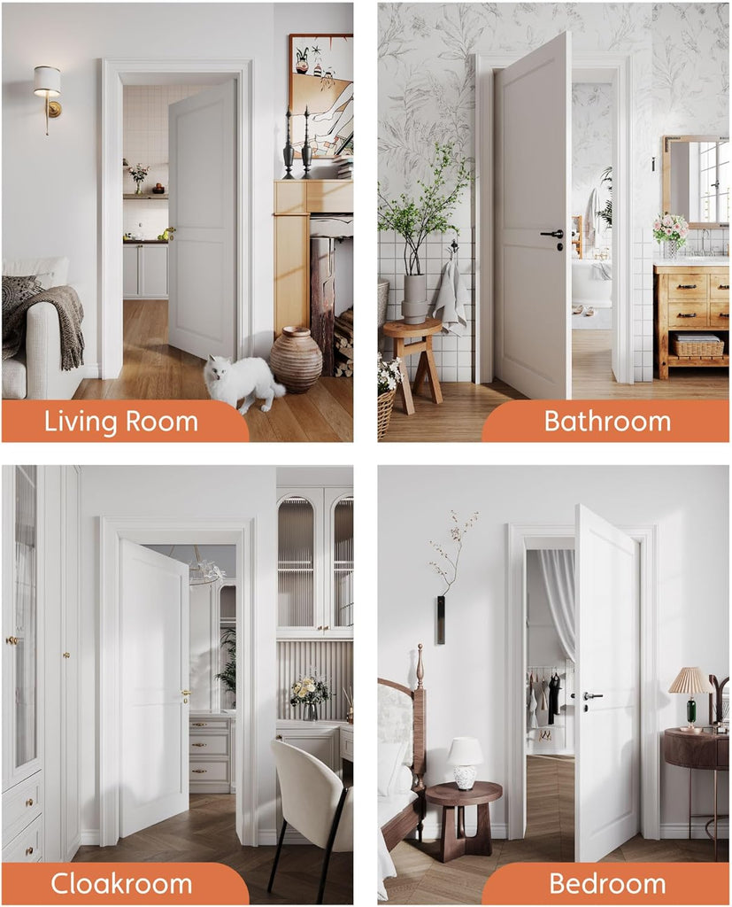 24"x80" 2-Panel Interior Slab Door,Pre-Assembled Solid Core French Wood Panel for Pantry Laundry Closet Bathroom,White Pre-Finished Surface Paintable（Doorknob and Hinges Not Included）