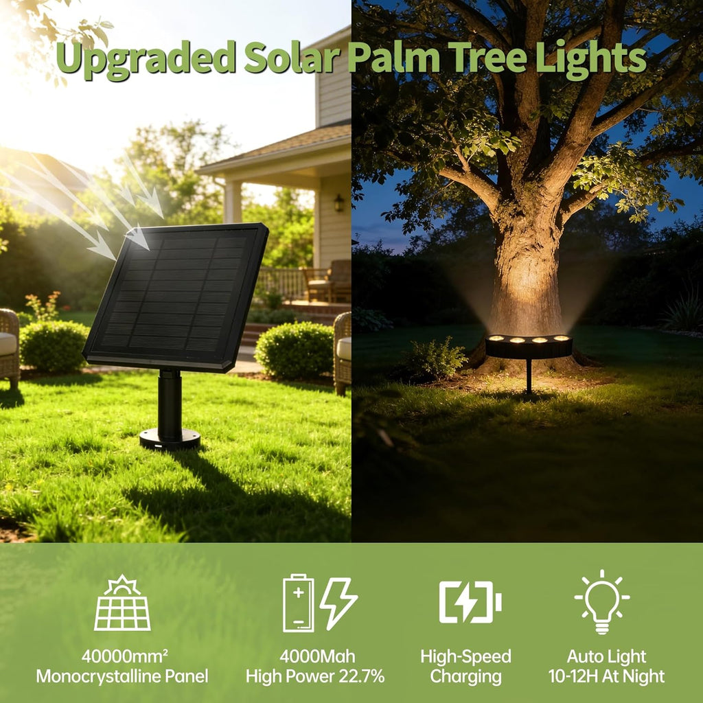 Solar Tree Lights, Upgraded Solar Spot Lights Outdoor, Warm White | 8.3*7.2in Large Solar Panel with USB Port, 16 COB