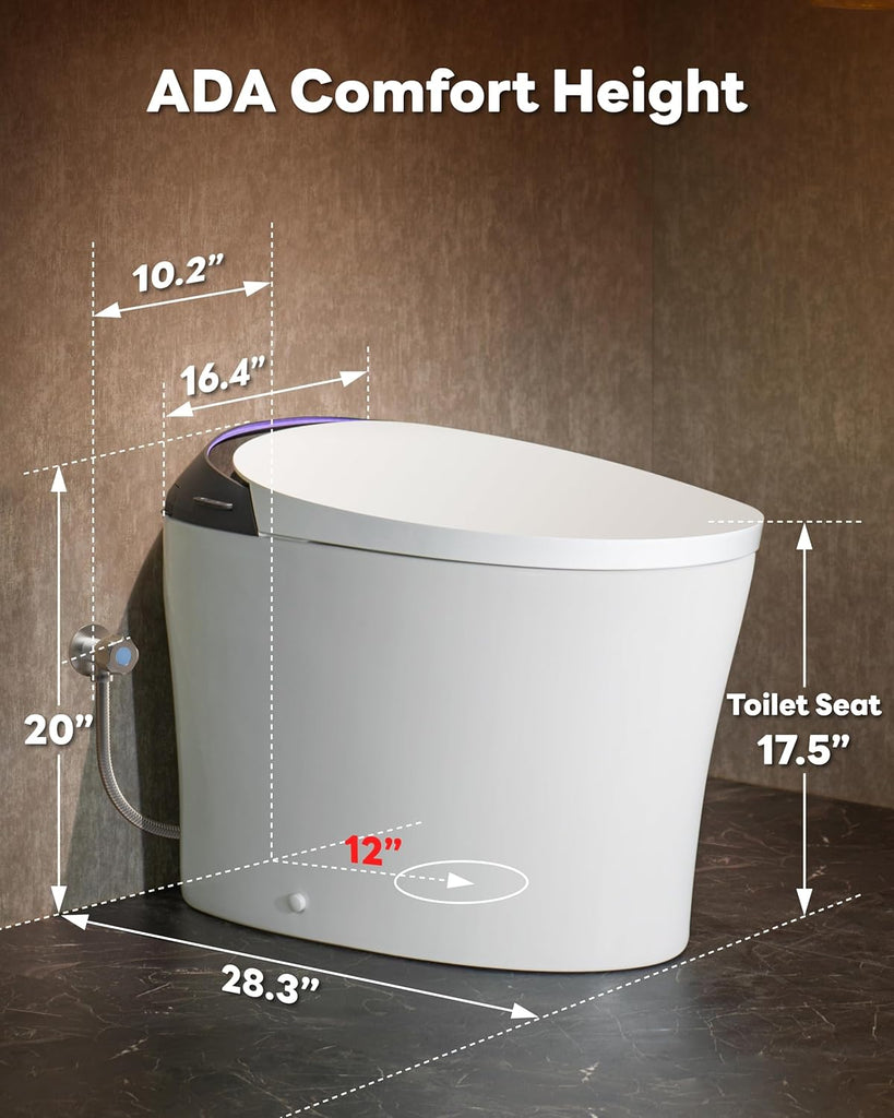 Smart Toilet with ADA Chair Height, Foam Dispenser, 1.1/1.6GPF Dual-Flush Bidet Toilet, 12" Rough-in
