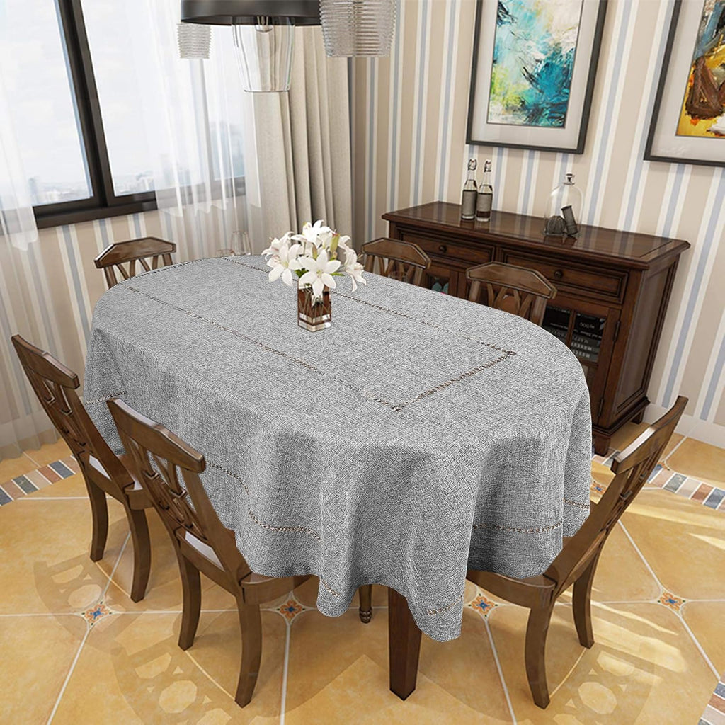 Solid Dark Gray Color Hemstitched Tablecloth (Oval 60 x 84 Inches Tablecloth)
