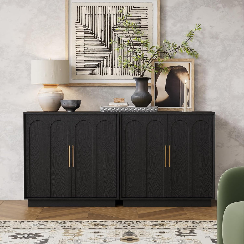 31.5" Modern Sideboard Buffet Cabinet with Storage, Black | Modular Media Console, Minimalist Credenza with Arched