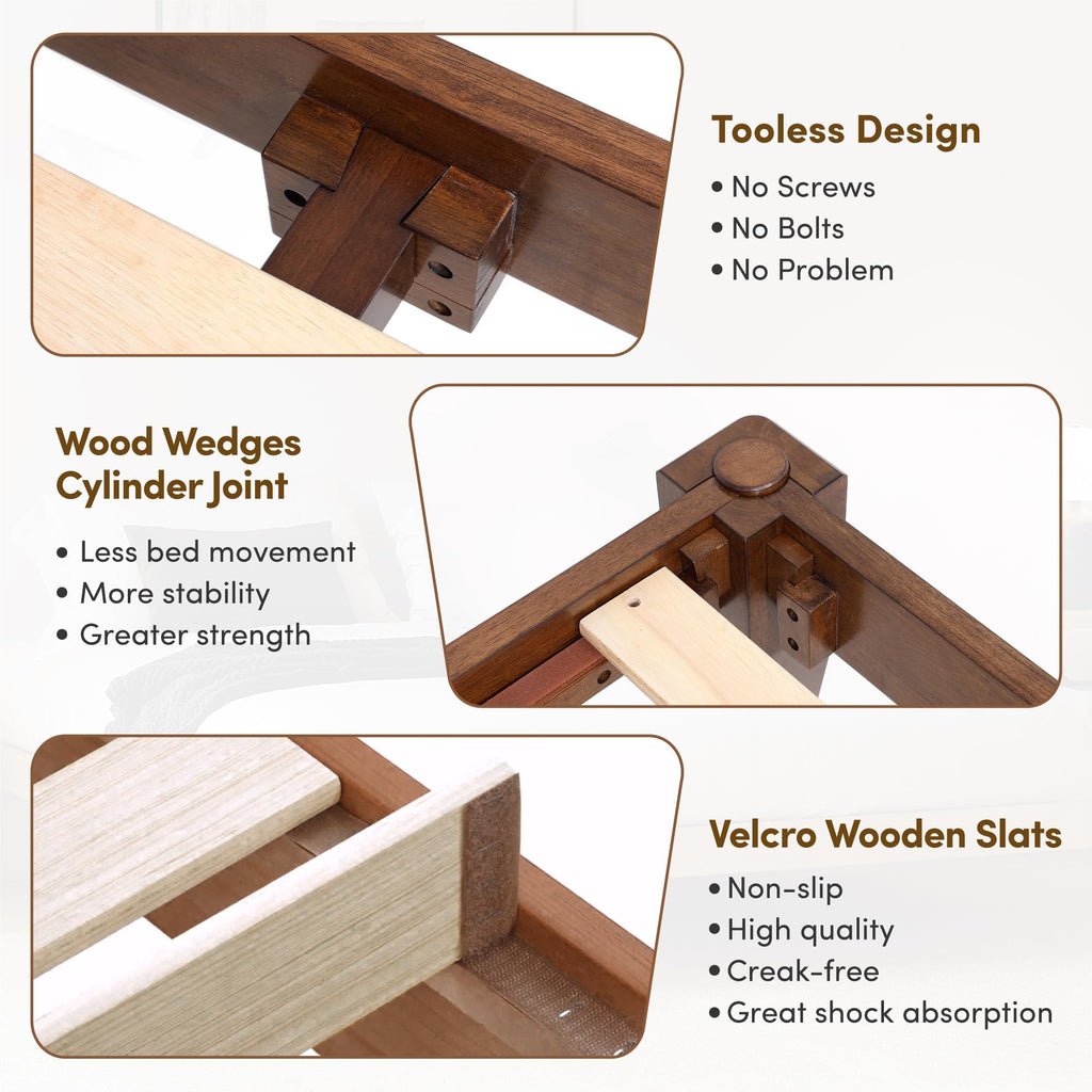 Thor Japanese Joinery Bed Frame Twin XL, Solid Wood (Walnut)