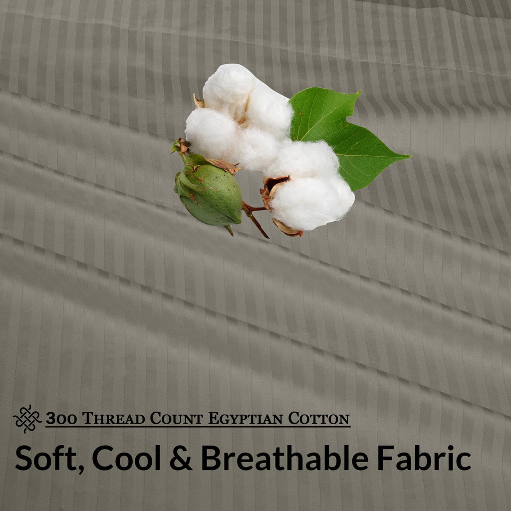 300 Thread Count 100% Long Staple Combed Cotton Striped Sheet Set - 4 Piece Full Bed Sheets - 1 Fitted, 1 Flat, 2