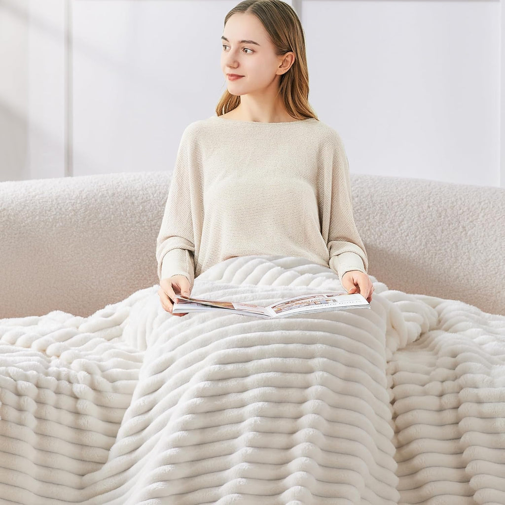 Fleece Throw Blanket, Decorative and Giftable Striped Blankets for Women, Men, 50"x60"