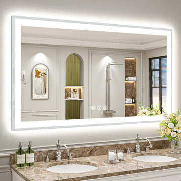 60x36 Inch Brushed Nickel LED Bathroom Mirror, Backlit & Front Lit