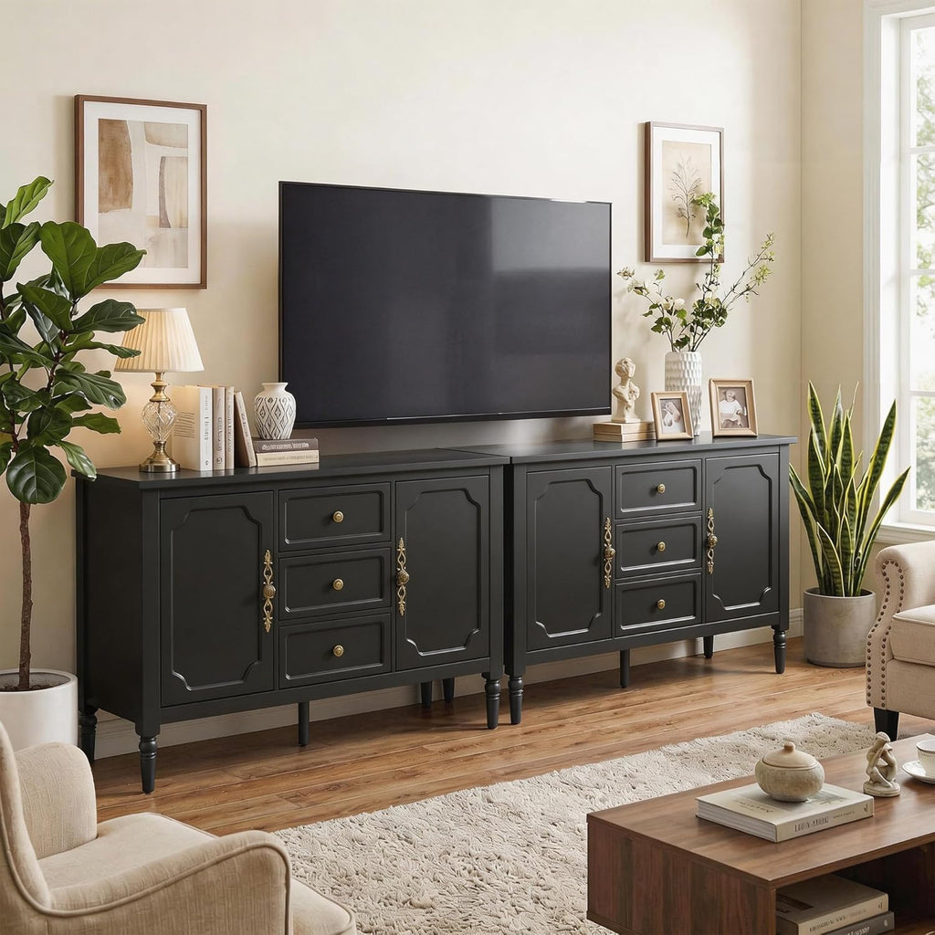 Buffet Cabinet with 2 Doors & 3 Drawers, Vintage Sideboard with Storage, Painted Coffee Bar Table with Solid Wood Legs