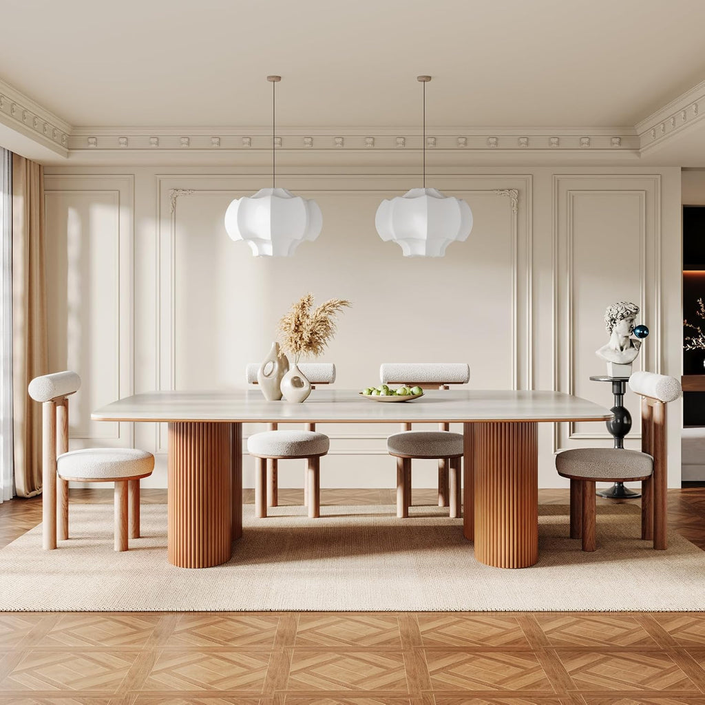 78.7" Sintered Stone Dining Table for 8-10，Luxury Rectangular Kitchen Table with Solid Wood Legs, Mid-Century Dining