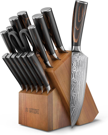 Professional Kitchen Knife Set, 15 Pieces, High Carbon Stainless Steel, Ergonomic Handle