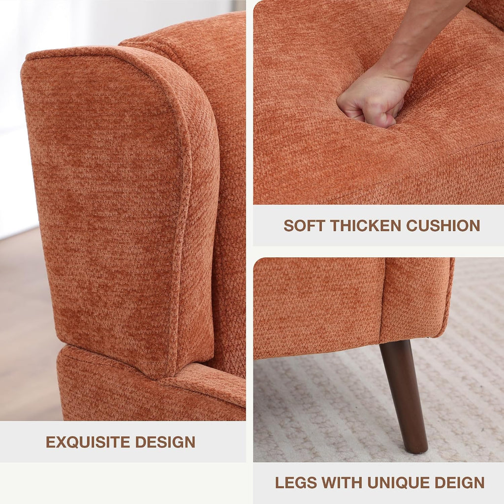 Accent Chair ,Mid Century Modern Wingback Chair ,Upholstered Armchair with Lounge Seat and Wood Legs Apartment Small