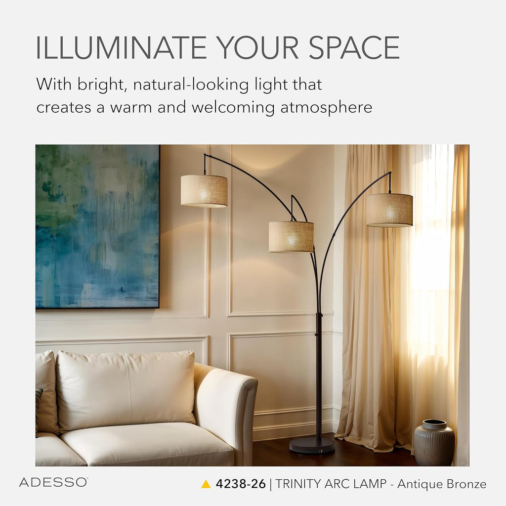 Arc Floor Lamp with 3 Movable Shades & Dimmable Brightness - Perfect Lighting and Corner Decor, Antique Bronze