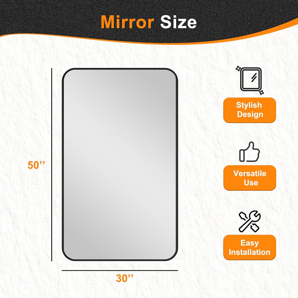 Black Framed Bathroom Vanity Mirror for Over Sink, 50x30 Inch High-Definition Wall Mirror with Horizontal/Vertical