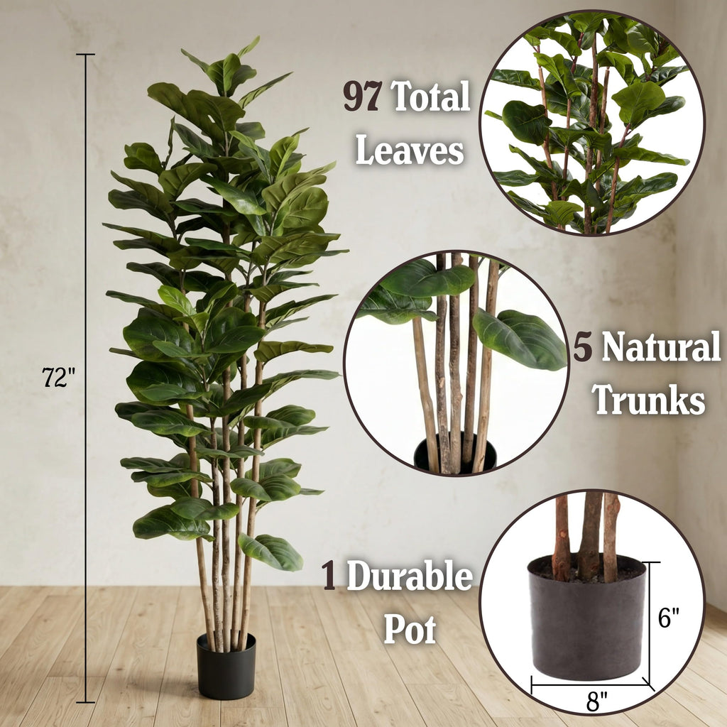 6FT Artificial Fiddle Leaf Fig Tree with Weighted Pot