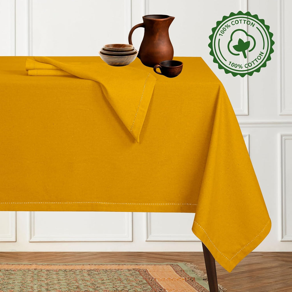 Tablecloth 52x70 Inches - 100% Cotton, Durable, Wrinkle-Free, Machine Washable Table Cover, Parties,