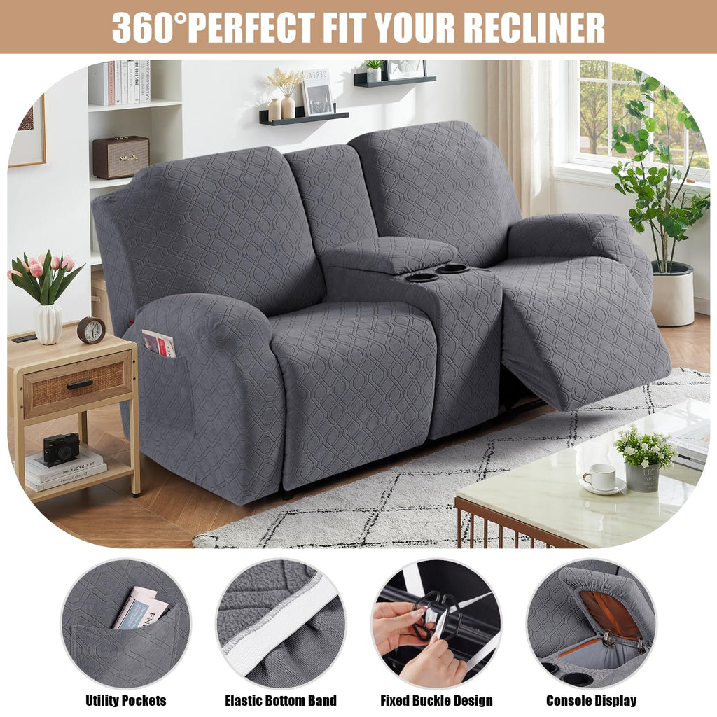 Stretch Recliner Loveseat Cover with Middle Console, Dark Gray