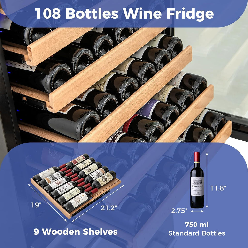 24 Inch Wine and Beverage Refrigerator, Dual Zone Beverage Cooler with Independe