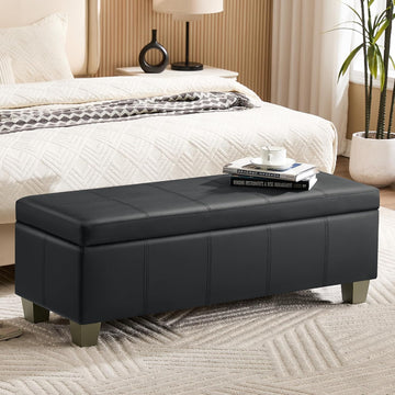 51" Faux Leather Storage Ottoman, Stitch Tufted Rectangle Upholstered End of Bed Storage Bench, Entryway Large Couch