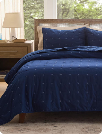 100% Cotton Quilt Set - Bedspread, Lightweight Soft Bed Coverlet, PureWoven, 3-Piece Cozy Stitching Comforter