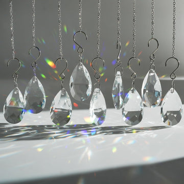 10pcs Crystal Sun Catcher, 38mm Hanging Clear Teardrops Chandelier Crystals Parts Prisms Pendants with Hook for