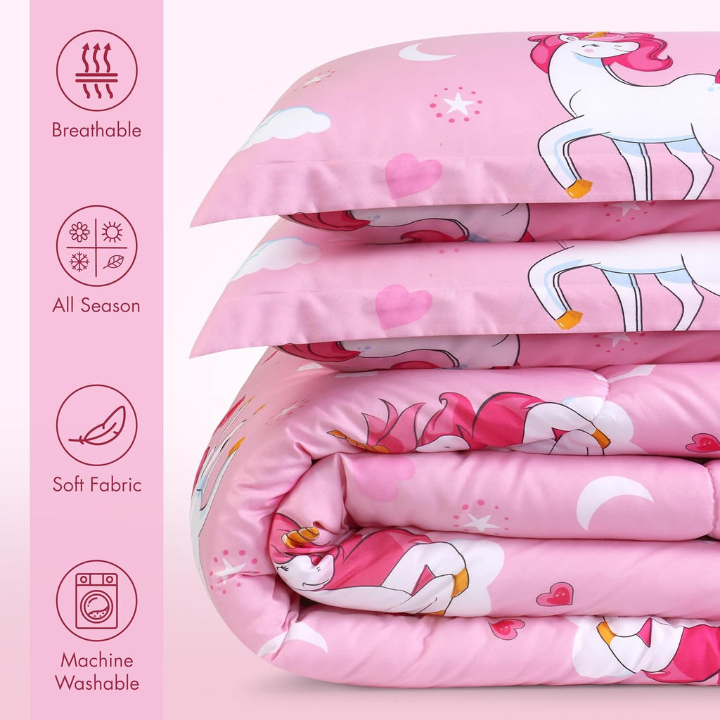 3 Pc Kids Twin Comforter Set, Unicorn
