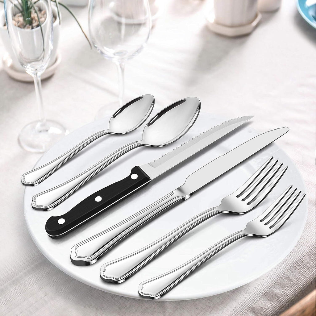 77-Piece Silverware Flatware Set for 12, Plus Steak Knives and Serving Utensils, Stainless Steel Flatware Cutlery Set
