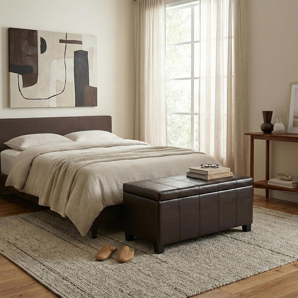 Gabbie 36" Wide Vegan Leather Storage Ottoman in Brown