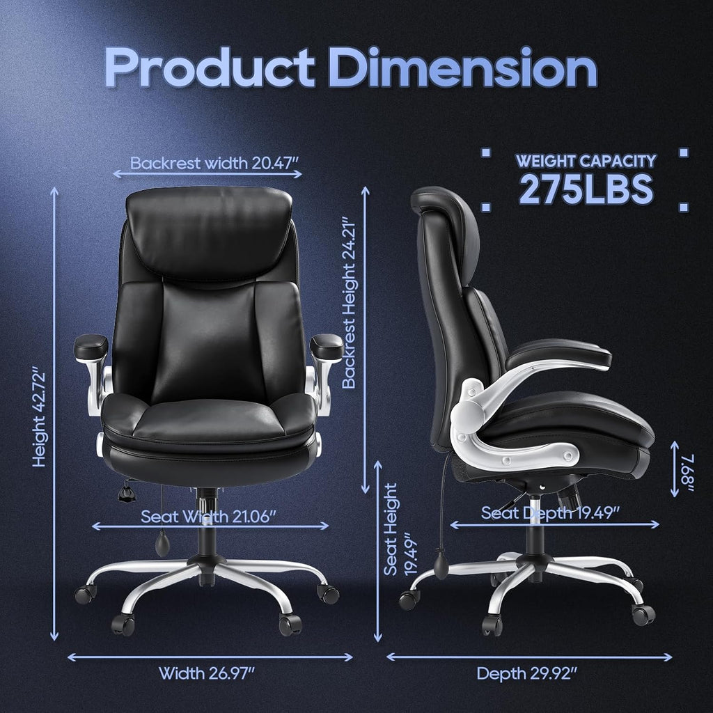 Big and Tall- High Back Executive - Ergonomic Home Computer Desk Chair with Padded Flip-up Arms, Adjustable Lumbar