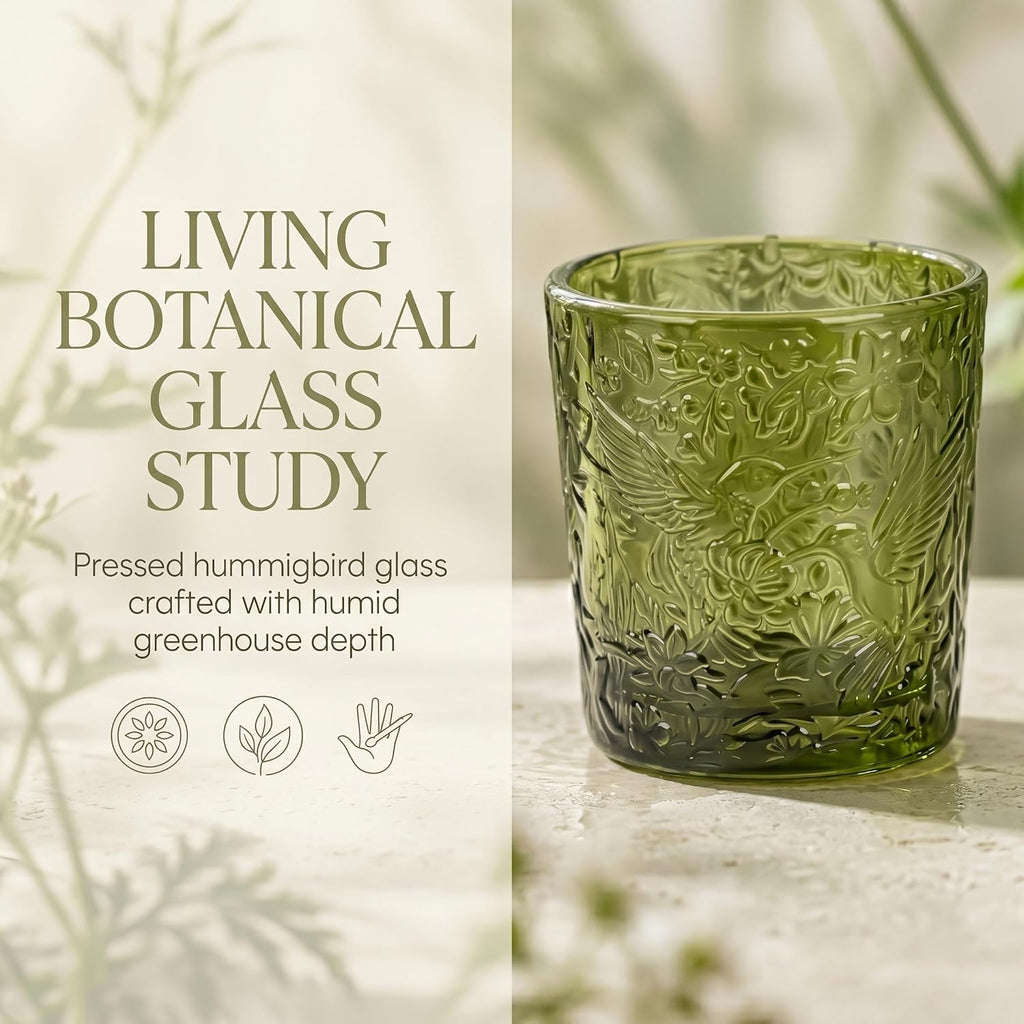 Moss Green Hummingbird Glass Tealight Holders, 12 Pack