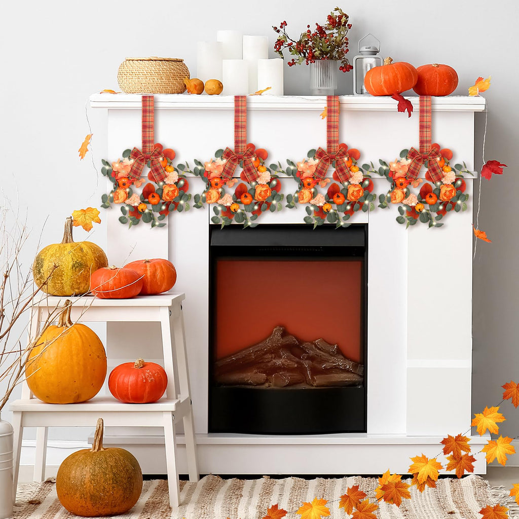 4 Pcs 9" Fall Mini Wreaths Pumpkin Eucalyptus Wreath
