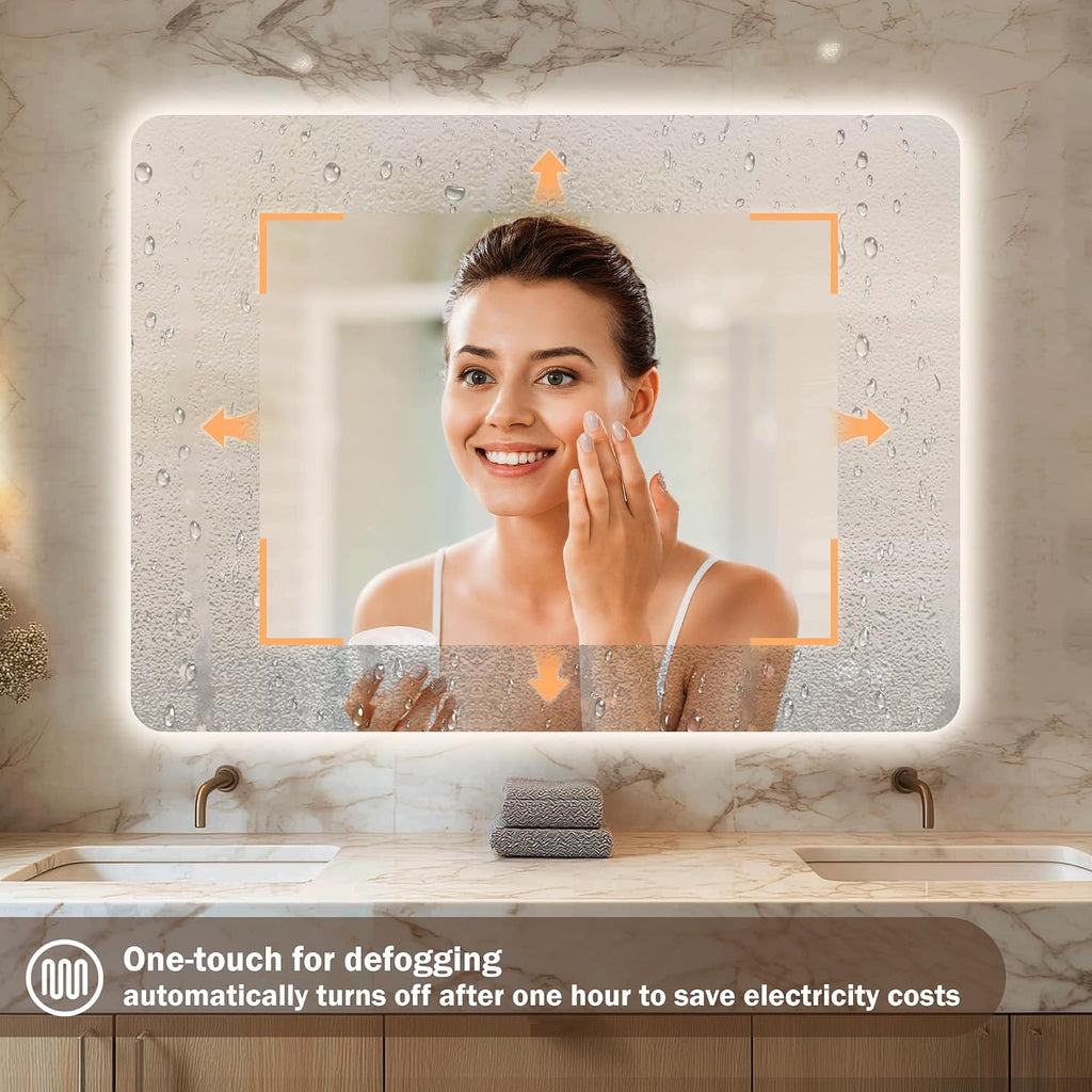 36''x24'' Backlit LED Mirror for Bathroom Rectangular Frameless Wall Mirror with Light Rounded Corners