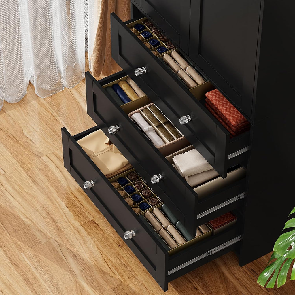 71" Tall Armoire Wardrobe Closet with Drawers and Mirror | Clothing Storage Cabinet with Hanging Rod, 2 Doors Wooden