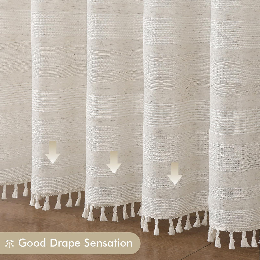 Extra Long Linen Shower Curtain 96 Inch Long, Boho Chic Textured Soft Fabric Heavy Duty Cloth Bathroom Shower Curtain