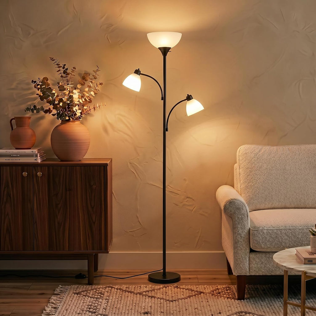 Sky Dome Double LED Floor Lamp, Torchiere Super Bright Floor Lamp with 2 Reading Lamps & Offices