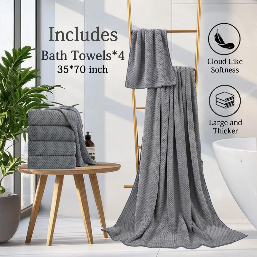 Gray Bath Towels Set 35x70 Inches - Luxury 600 GSM Oversized Bath Sheet Towel,Extra Large Microfiber - Quick